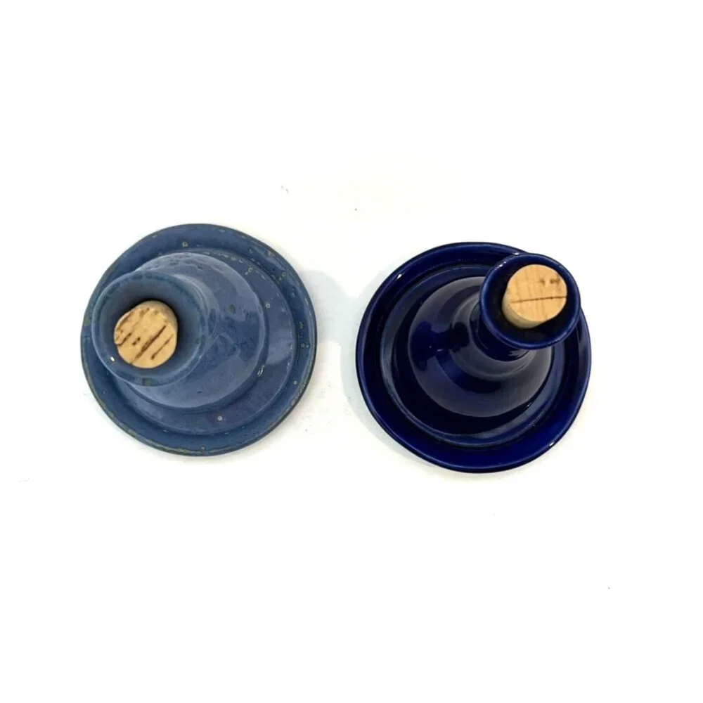 Kazooti Clay Studios Oil Vinegar Cruet Bottle Set With Corks & Matching Plates